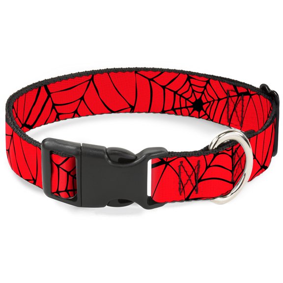 Marvel Comics Pet Collar, Dog Collar Plastic Buckle, Spiderweb Red Black, 8.5 to 12 Inches 0.5 Inch Wide