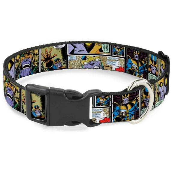 Marvel Comics Pet Collar, Dog Collar Plastic Buckle, Thanos Comic Scene Blocks, 16 to 23 Inches 1.5 Inch Wide