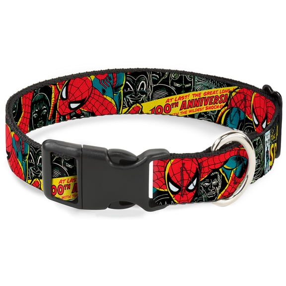 Marvel Comics Pet Collar, Dog Collar Plastic Buckle, The Amazing Spider Man 100th Anniversary Cover, 13 to 17 Inches 1.5 Inch Wide