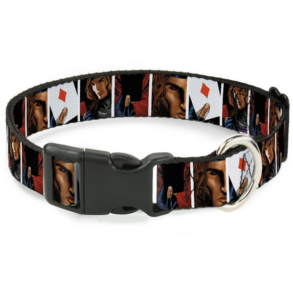 Marvel Comics Pet Collar, Dog Collar Plastic Buckle, X Men Gambit Cards Pose Blocks, 7 to 8.5 Inches 0.5 Inch Wide