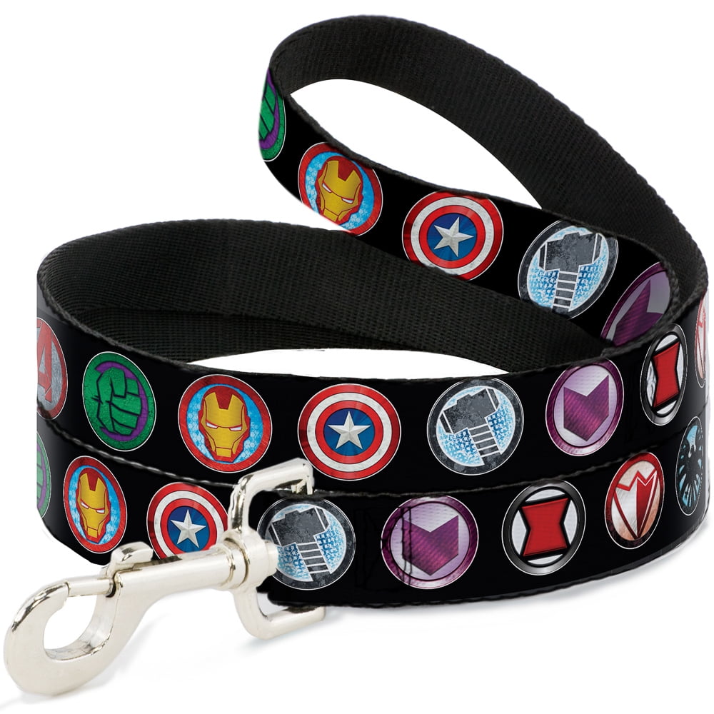 Marvel Comics Pet Leash, Dog Leash, Avenger Icons Black Multi Color, 4 Feet Long 1.0 Inch Wide
