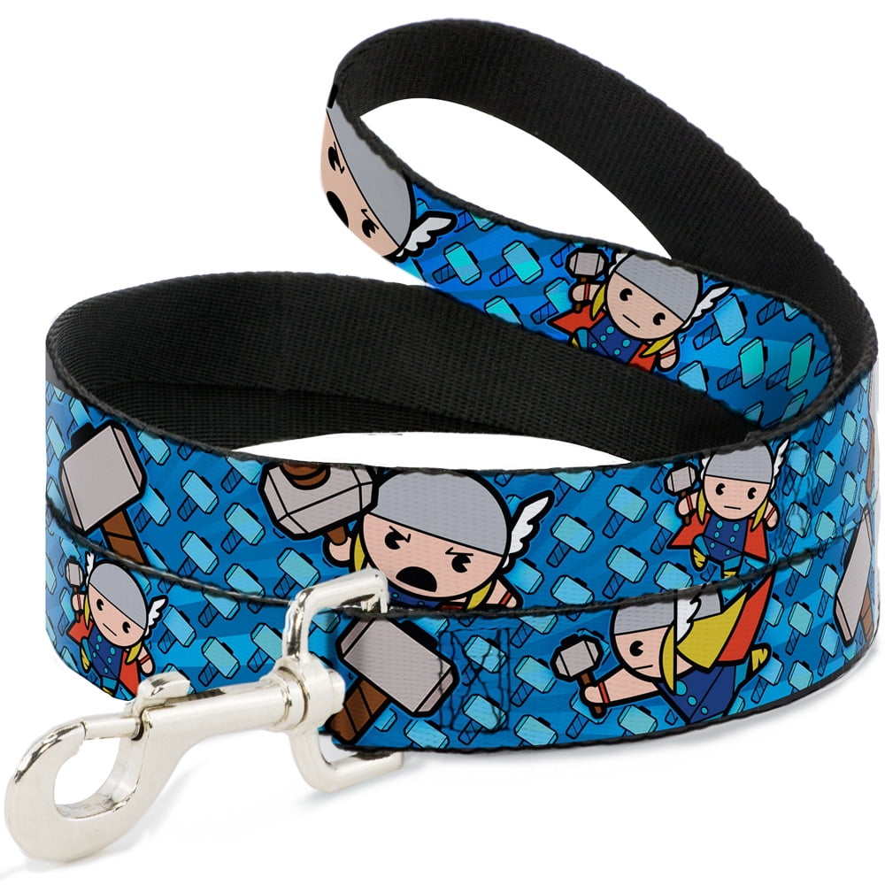 Marvel Comics Pet Leash, Dog Leash, Kawaii Thor Poses Hammer Monogram Blues, 4 Feet Long 1.0 Inch Wide