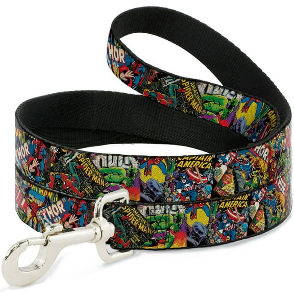 Marvel Comics Pet Leash, Dog Leash, Retro Marvel Comic Books Stacked Close Up, 6 Feet Long 1.0 Inch Wide