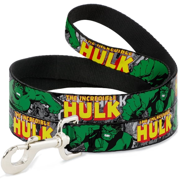 Marvel Comics Pet Leash, Dog Leash, The Incredible Hulk Action Poses Stacked Comics, 4 Feet Long 1.0 Inch Wide