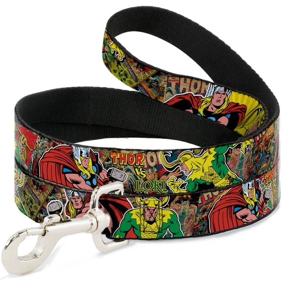 Marvel Comics Pet Leash, Dog Leash, Thor Loki Poses Retro Comic Books Stacked, 6 Feet Long 1.0 Inch Wide