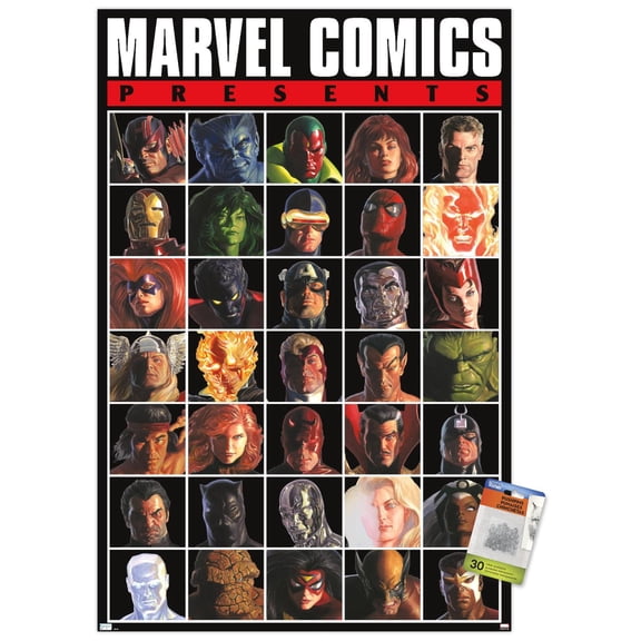 Marvel Comics Presents Grid Wall Poster with Push Pins, 22.375" x 34"