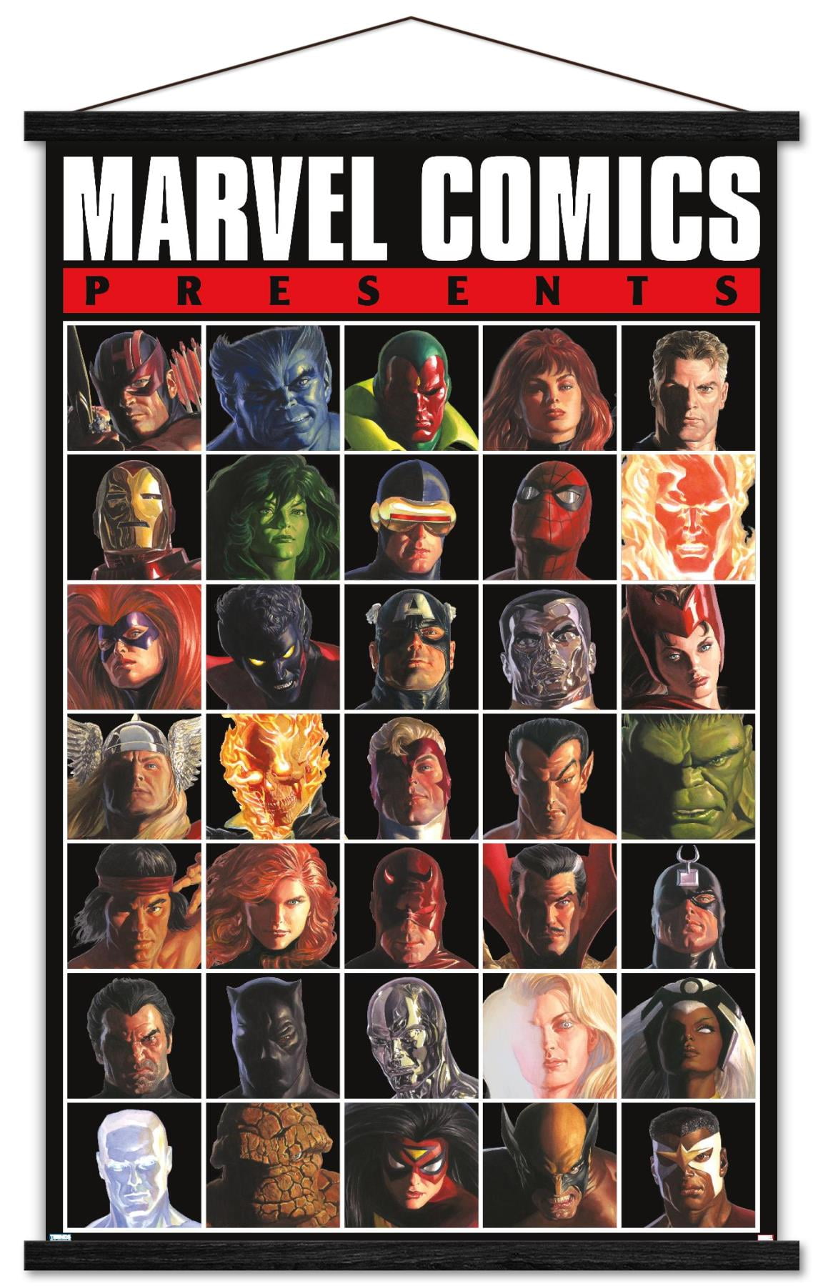 Marvel Comics - Presents Grid Wall Poster with Wooden Magnetic Frame, 22.375" x 34"