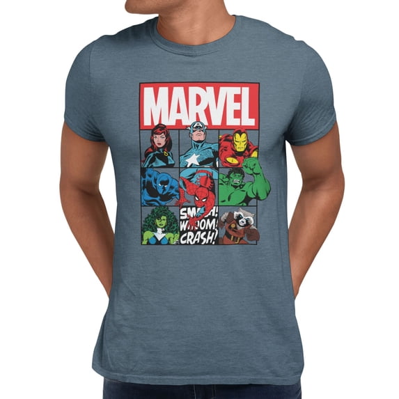 Marvel Comics Retro Avengers Vintage Super Hero Box Up Mens T-Shirt (Heather Indigo, S-XXXL)