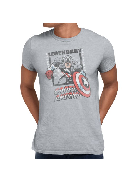Comics Retro Captain America Distressed Legendary Hero Mens T-Shirt (Sport Grey, S-XXXL)