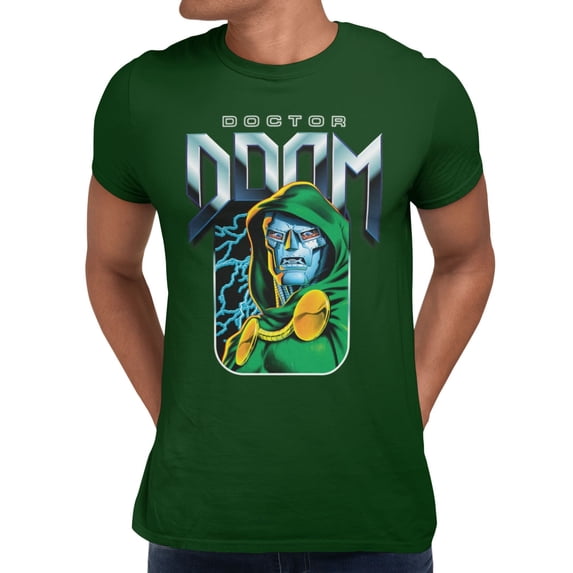 Marvel Comics Retro Dr. Doom Chrome Lightning Portrait Mens T-Shirt (Forest Green, S-XXXL)