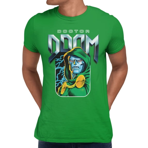Marvel Comics Retro Dr. Doom Chrome Lightning Portrait Mens T-Shirt (Turf Green, S-XXXL)