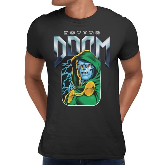 Marvel Comics Retro Dr. Doom Chrome Lightning Retro Portrait Men's T Shirt (Black, S-XXXL)