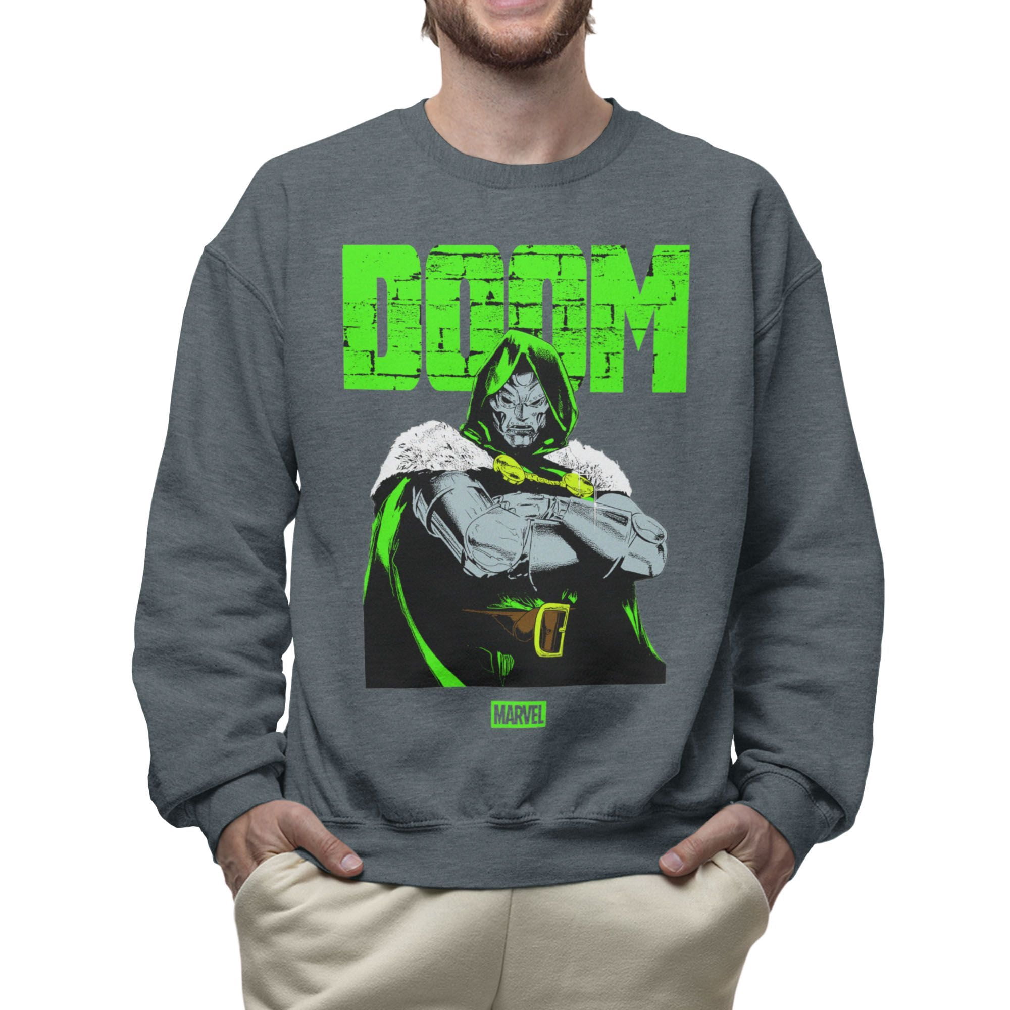 Marvel Comics Retro Dr. Doom Green Brick Texture Vintage Men's ...