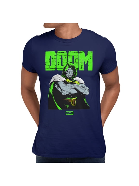 Comics Retro Dr. Doom Green Brick Texture Vintage Mens T-Shirt (Navy, S-XXXL)