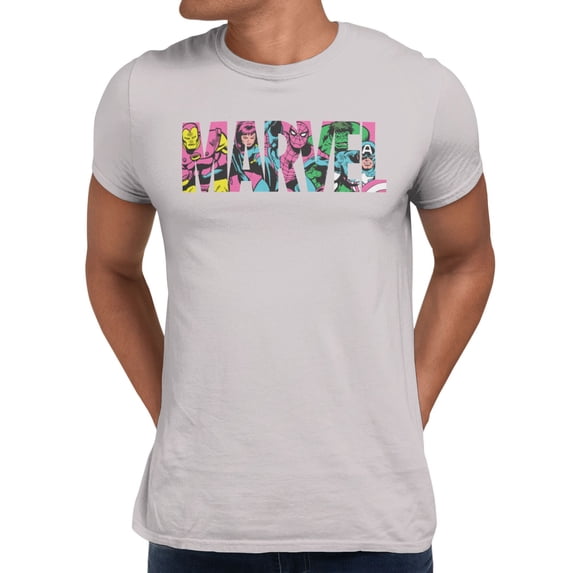 Marvel Comics Retro Heroes Logo Mens T-Shirt (Ice Grey, S-XXXL)