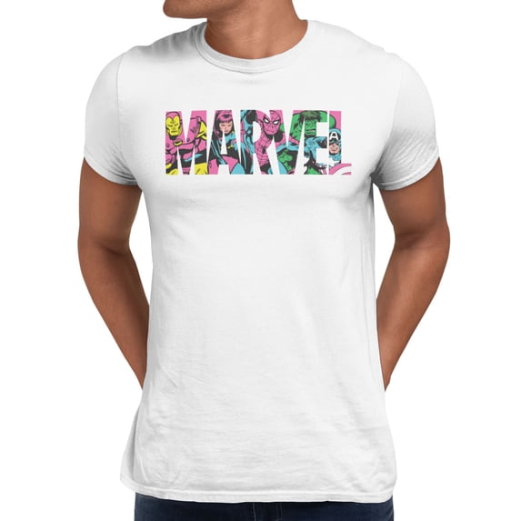 Marvel Comics Retro Heroes Logo Mens T-Shirt (White, S-XXXL)
