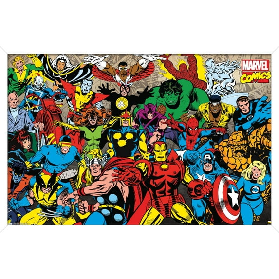Marvel Comics - Retro Lineup Wall Poster, 14.725" x 22.375", Framed