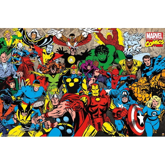 Marvel Comics - Retro Lineup Wall Poster, 14.725" x 22.375"