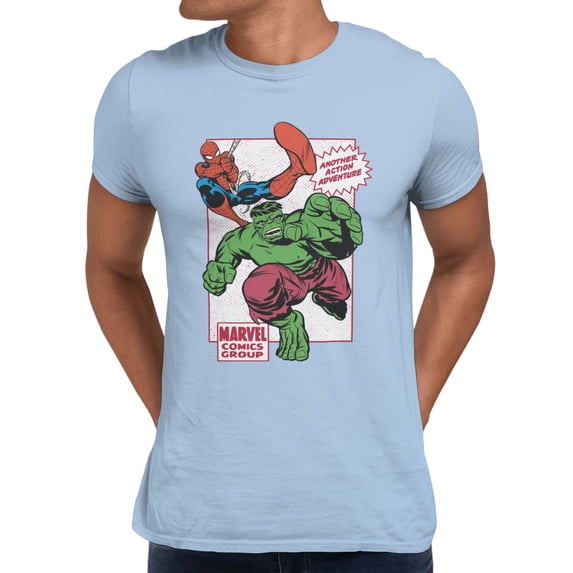 Marvel Comics Retro Spider-Man And Hulk Adventure Men's T-Shirt (Light Blue, S-XXXL)