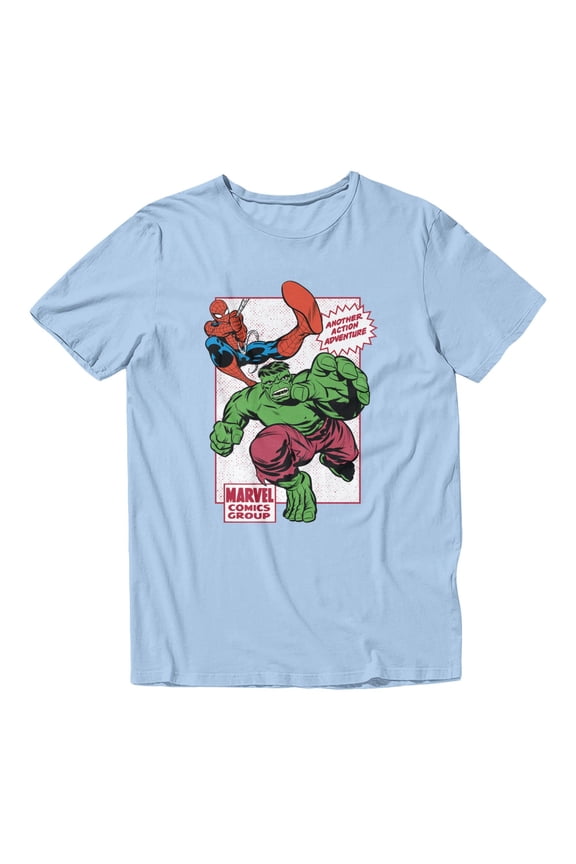 Comics Retro Spider-Man And Hulk Adventure Men's T Shirt (Light Blue, S-XXXL)