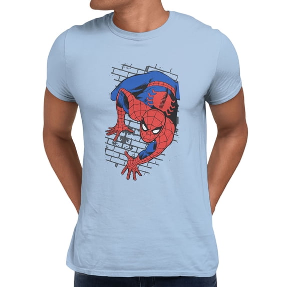 Marvel Comics Retro Spider-Man Classic Crouch Pose Men's T Shirt (Light Blue, S-XXXL)