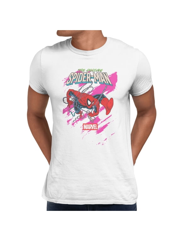 Comics Retro Spider-Man Classic Hero Action Pose Mens T-Shirt (White, S-XXXL)