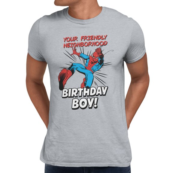 Marvel Comics Retro Spider-Man Friendly Neighborhood Birthday Boy Mens T-Shirt (Sport Grey, S-XXXL)