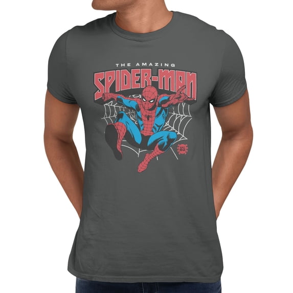 Marvel Comics Retro Spider-Man Old Fashioned Web Men's T Shirt (Charcoal, S-XXXL)