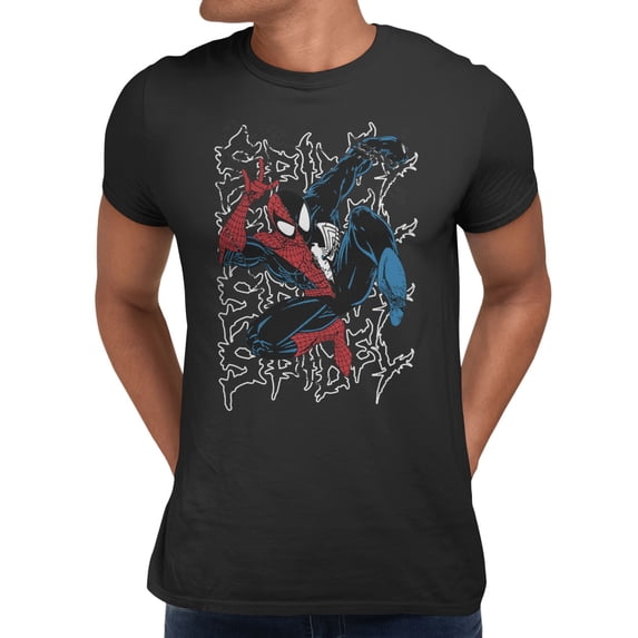 Marvel Comics Retro Spider-Man Spidey White Webbing Pattern Men's T Shirt (Black, S-XXXL)