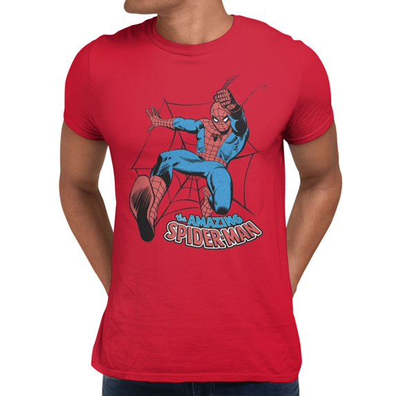 Marvel Comics Retro Spider-Man Web Swinging Mens T-Shirt (Red, S-XXXL)