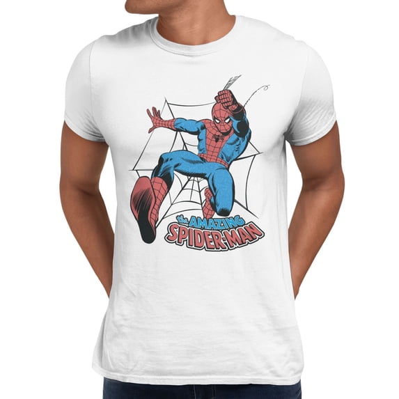 Marvel Comics Retro Spider-Man Web Swinging Mens T-Shirt (White, S-XXXL)