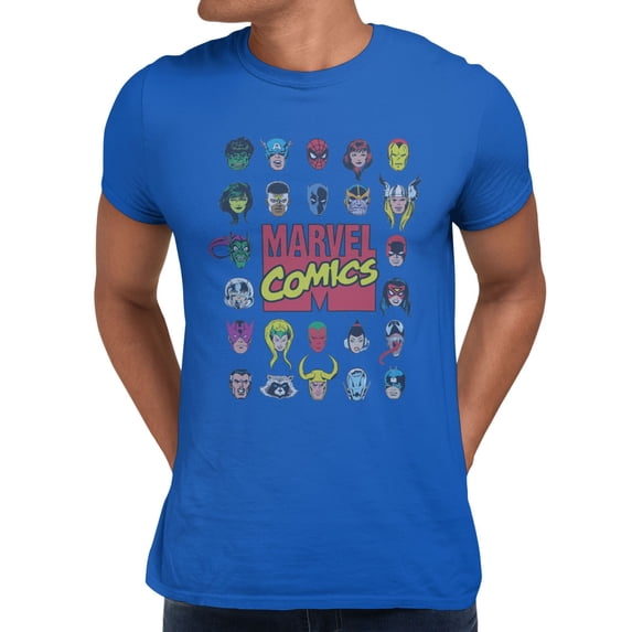 Marvel Comics Retro Superhero Faces Character Grid Mens T-Shirt (Royal, S-XXXL)