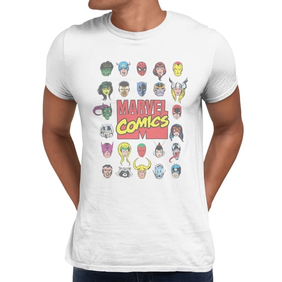 Marvel Comics Retro Superhero Faces Character Grid Mens T-Shirt (White, S-XXXL)