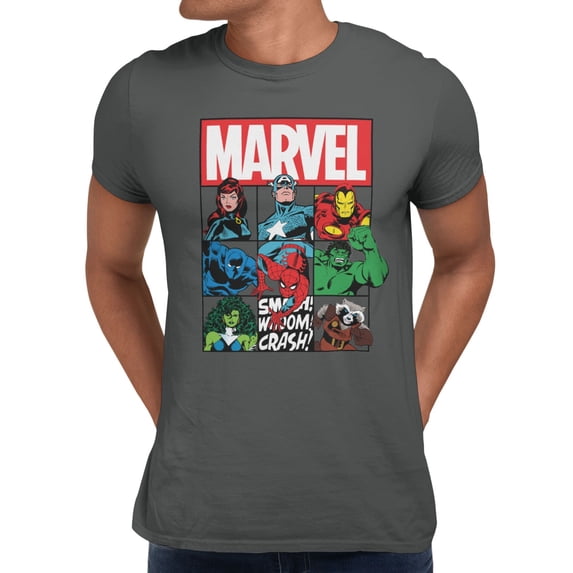 Marvel Comics Retro Vintage Super Hero Box Up Mens T-Shirt (Charcoal, S-XXXL)