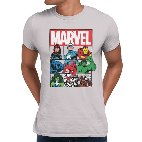Marvel Comics Retro Vintage Super Hero Box Up Mens T-Shirt (Ice Grey, S-XXXL)