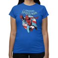 thumbnail image 1 of Marvel Comics Retro Women's Spider-Man Swinging Flag Circle T Shirt (Royal, S-XXXL), 1 of 4