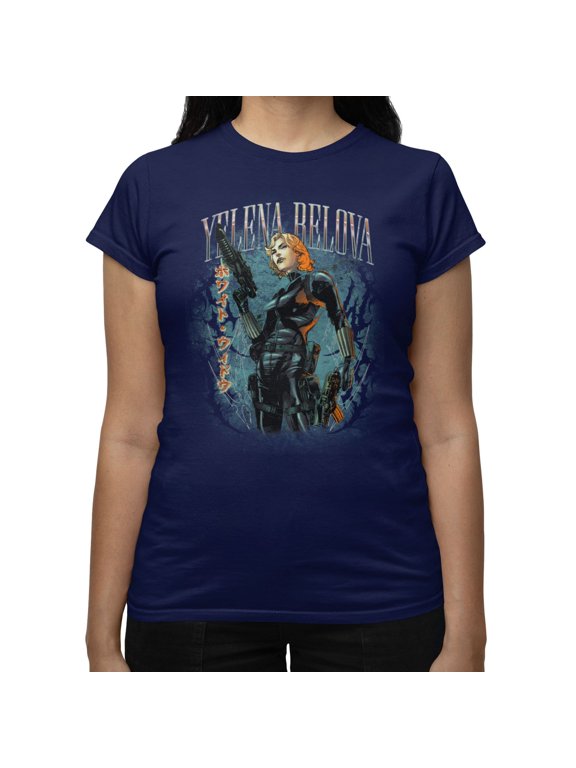 Comics Retro Yelena Belova White Widow Tactical Womens T-Shirt (Navy, S-XXL)