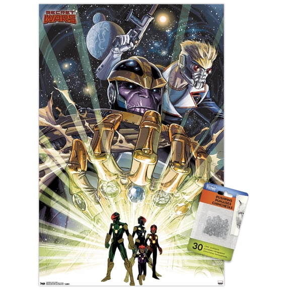Marvel Comics - Secrets Wars - Thanos and the Infinity Gauntlet Wall Poster with Push Pins, 14.725" x 22.375"