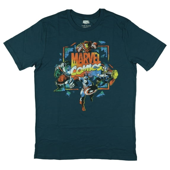 Marvel Comics Shirt Boy's Captain America Thor Hulk Iron Man Front And Back Print Short Sleeve Top