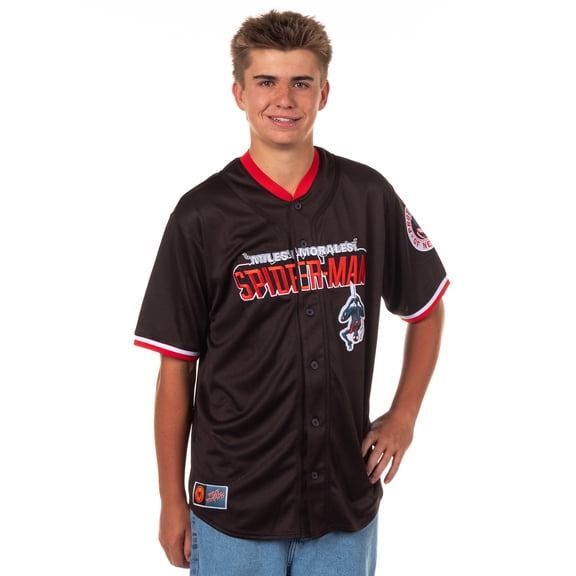 Marvel Comics Spider-Man Baseball Jersey Men's Miles Morales Button Up Shirt