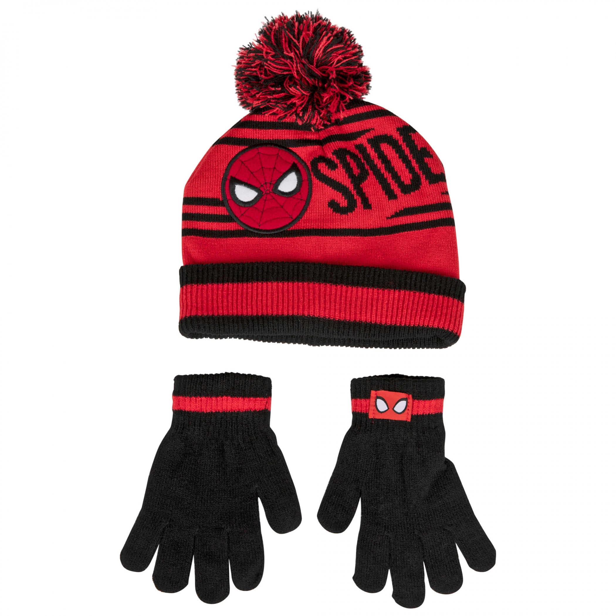 New Era Spider-Man Knit Pom Beanie - Red & Blue Striped With Spider Symbol, One Size Fits Most - View #3