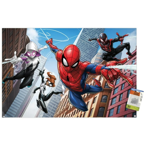 Marvel Comics - Spider-Man - Web Heroes Wall Poster with Push Pins, 22.375" x 34"