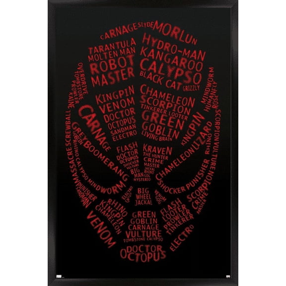 Marvel Comics - Spider-Man - Word Mask Wall Poster, 14.725" x 22.375", Framed