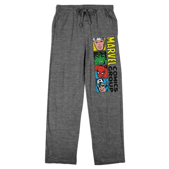 Marvel Comics Superhero Character Icons Men's Charcoal Heather Drawstring Sleep Pants-XXL