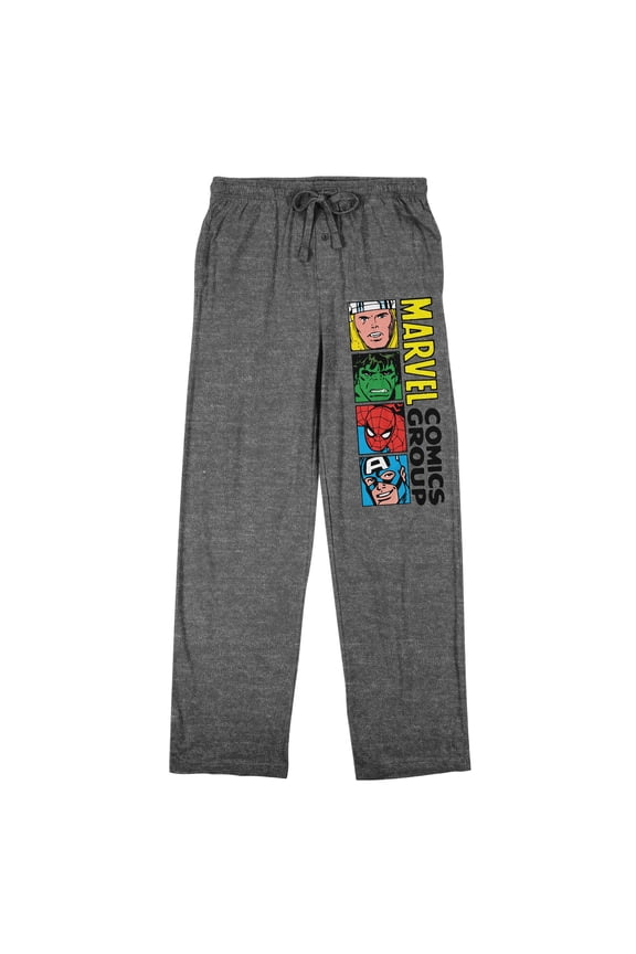 Marvel Comics Superhero Character Icons Men's Charcoal Heather Drawstring Sleep Pants-XXL