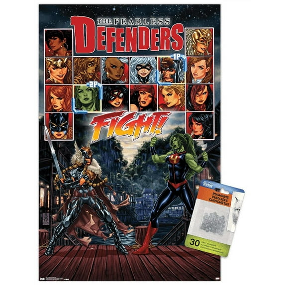 Marvel Comics - The Fearless Defenders - Fight! Wall Poster with Push Pins, 14.725" x 22.375"