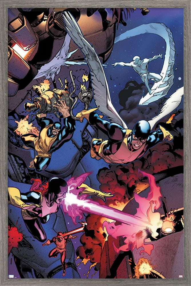 Marvel Comics - The X-Men - Classic Group Fighting Wall Poster, 22.375" x 34", Framed