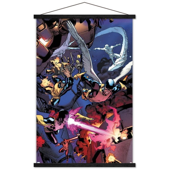 Marvel Comics - The X-Men - Classic Group Fighting Wall Poster with Wooden Magnetic Frame, 22.375" x 34"