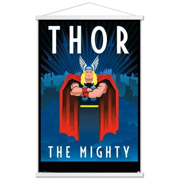 Marvel Comics - Thor - Art Deco Wall Poster with Wooden Magnetic Frame, 22.375" x 34"