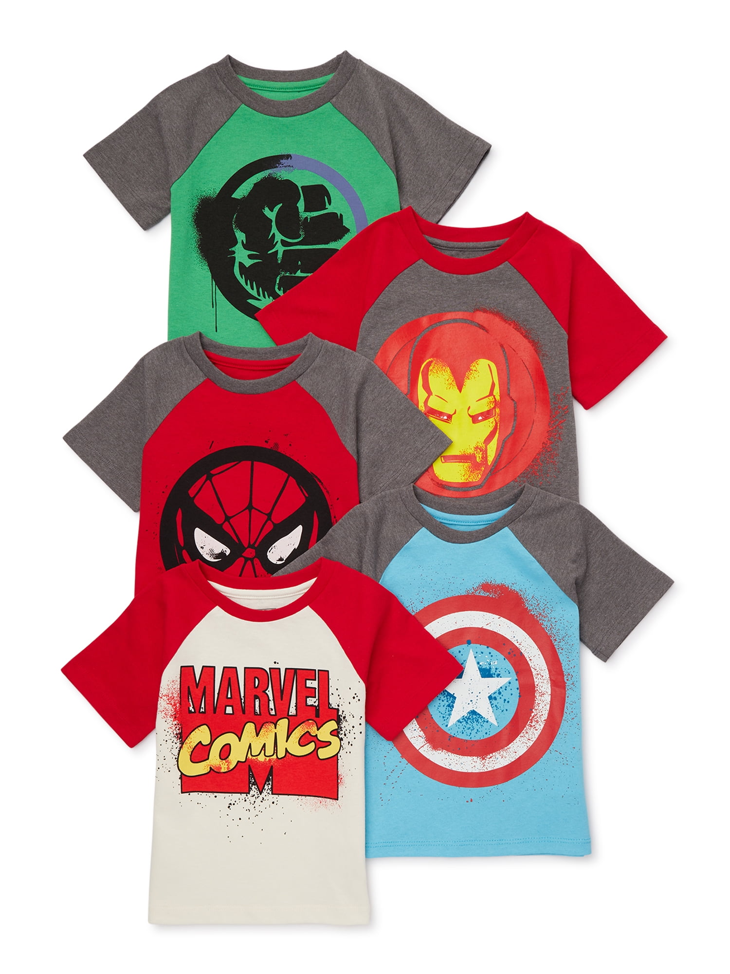 Marvel Comics Toddler Boy 5PK Short Sleeve Tees - Spider-Man, Hulk ...